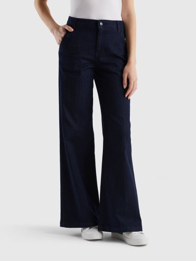 Women's Benetton Flared Stretch Cotton Jeans Dark Blue | NZ239001