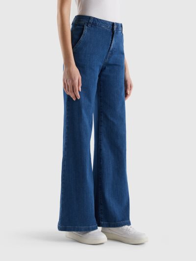 Women's Benetton Flared Stretch Cotton Jeans Blue | NZ741159