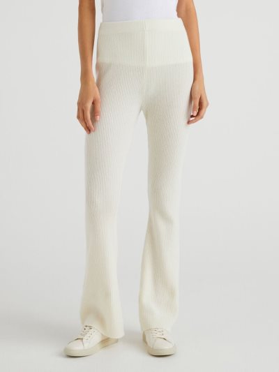 Women's Benetton Flared Wool Blend Trousers Creamy White | NZ860224