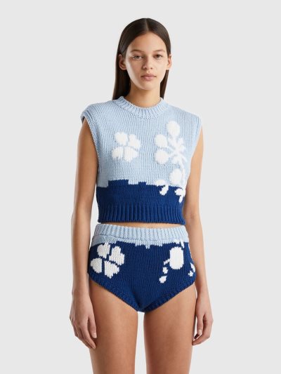 Women's Benetton Floral Inlay Vest Blue | NZ459101