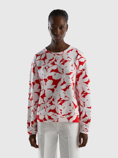 Women's Benetton Floral Print Sweatshirt Red | NZ022395