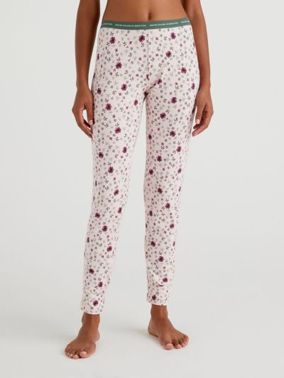 Women's Benetton Floral Warm Stretch Cotton Trousers Soft Pink | NZ652303