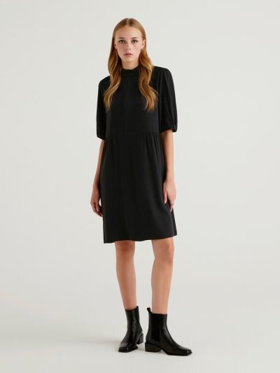 Women's Benetton Flowy 3/4 Sleeves Dress Black | NZ724202