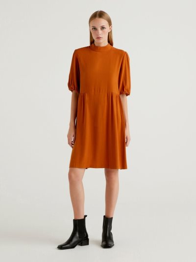 Women's Benetton Flowy 3/4 Sleeves Dress Burnt | NZ859073