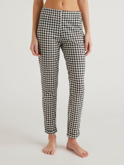 Women's Benetton Flowy Check Trousers Black | NZ693876