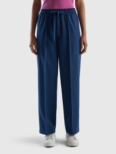 Women's Benetton Flowy Drawstring Trousers Blue | NZ036557