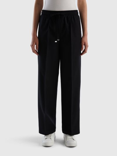 Women's Benetton Flowy Drawstring Trousers Black | NZ747721
