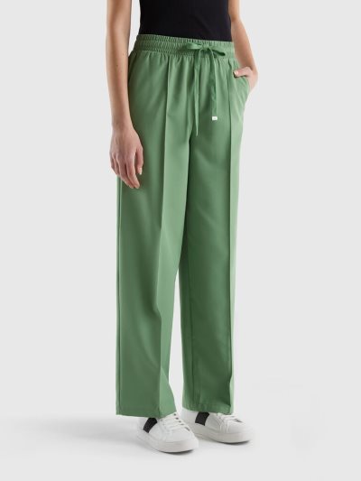 Women's Benetton Flowy Drawstring Trousers Green | NZ754387