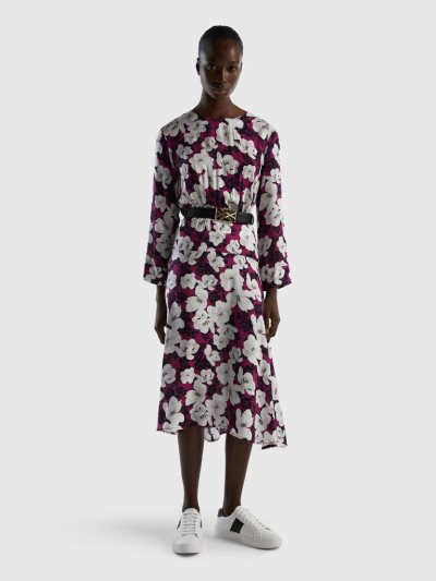Women's Benetton Flowy Floral Dress Red | NZ342587