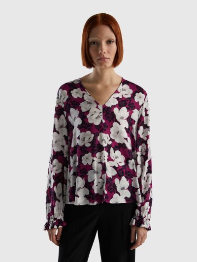 Women's Benetton Flowy Flowery Blouse Red | NZ056646