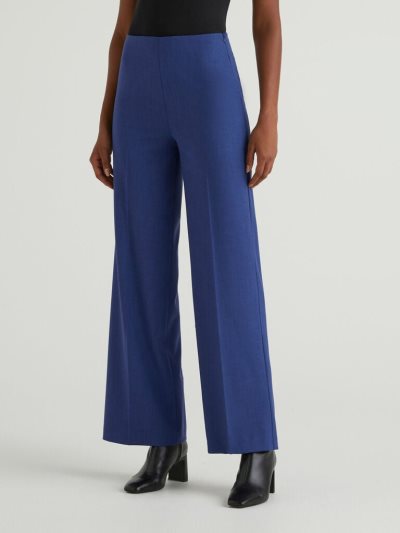 Women's Benetton Flowy High-waisted Trousers Air Force Blue | NZ437826