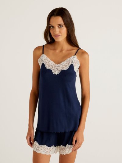 Women's Benetton Flowy Lace Nightshirts Dark Blue | NZ480328