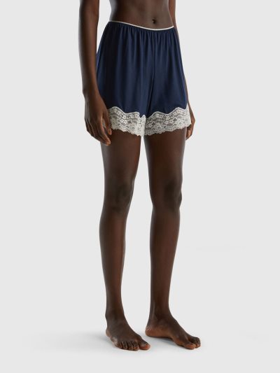 Women's Benetton Flowy Lace Shorts Dark Blue | NZ146070