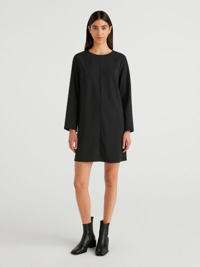 Women's Benetton Flowy Long Sleeve Dress Black | NZ769745