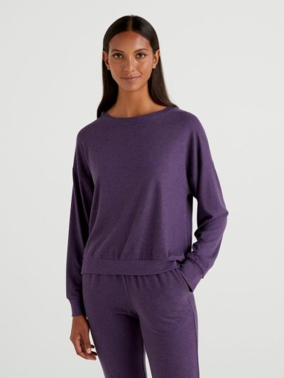 Women's Benetton Flowy Long Sleeve T Shirts Plum | NZ463781