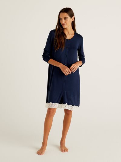 Women's Benetton Flowy Nightshirt Lace Nightshirts Dark Blue | NZ658388