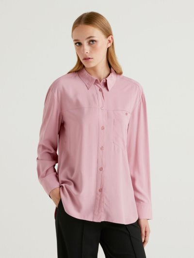 Women's Benetton Flowy Pocket Shirts Pastel Pink | NZ872394