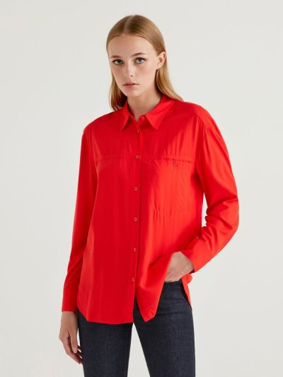 Women's Benetton Flowy Pocket Shirts Red | NZ177658