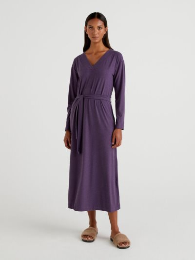 Women's Benetton Flowy Sash Dress Plum | NZ336416