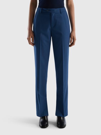 Women's Benetton Flowy Slits Trousers Blue | NZ515998