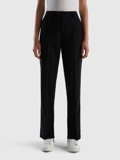 Women's Benetton Flowy Slits Trousers Black | NZ855182