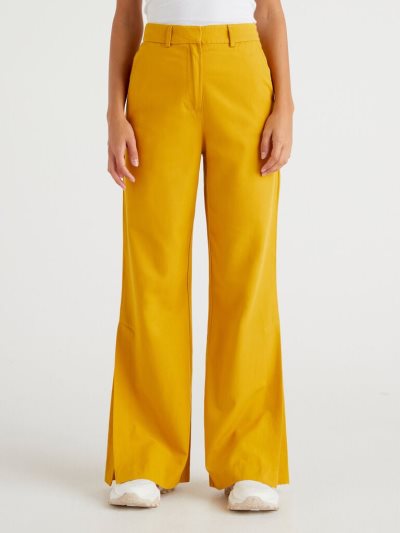 Women's Benetton Flowy Slits Trousers Yellow | NZ141184