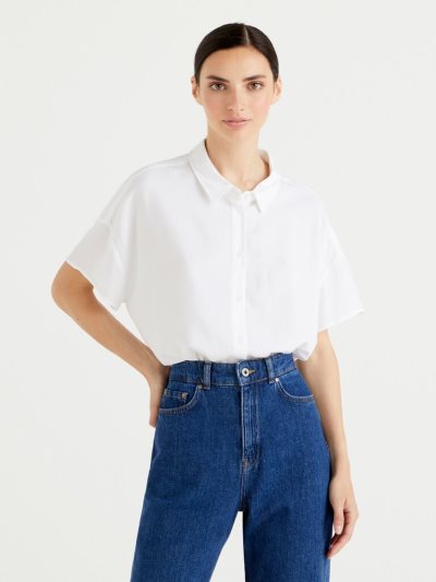 Women's Benetton Flowy Sustainable Viscose Shirts White | NZ694308