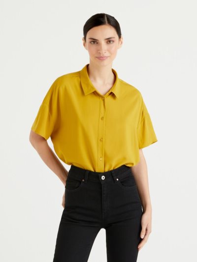 Women's Benetton Flowy Sustainable Viscose Shirts Yellow | NZ726753