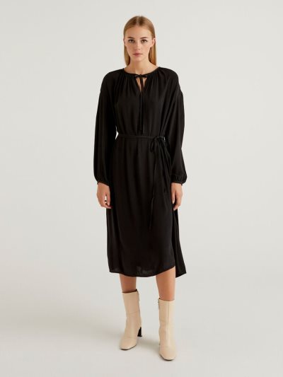 Women's Benetton Flowy Viscose Midi Dress Black | NZ149100