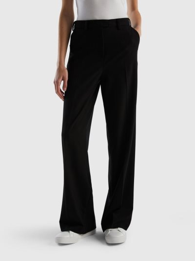 Women's Benetton Flowy Wide Leg Trousers Black | NZ090988