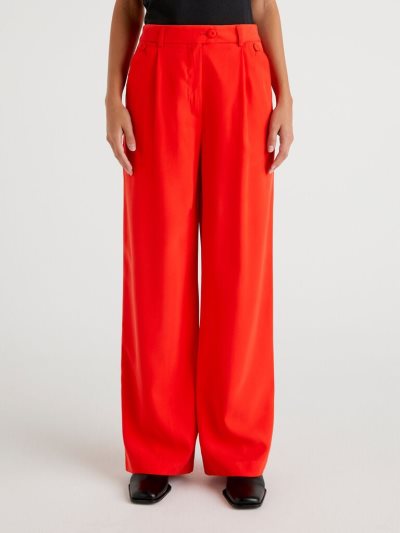 Women's Benetton Flowy Wide Leg Trousers Red | NZ379536