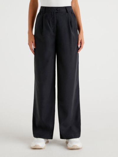 Women's Benetton Flowy Wide Leg Trousers Black | NZ668996