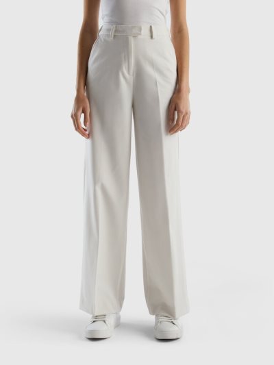 Women's Benetton Flowy Wide Leg Trousers Creamy White | NZ970806