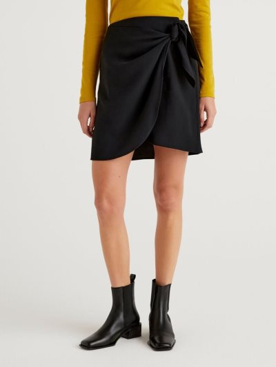 Women's Benetton Flowy Wrap Mini Skirts Black | NZ836877