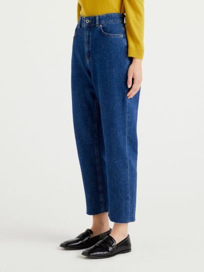 Women's Benetton Fringed Mom Fit Jeans Dark Blue | NZ045386
