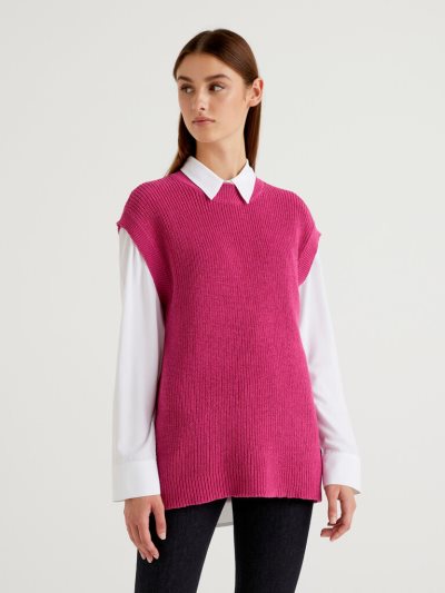 Women's Benetton Fuchsia Recycled Cotton Blend Vest Fuchsia | NZ878624