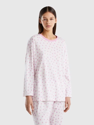 Women's Benetton Heart Warm Cotton Blend Pyjamas Pink | NZ392753