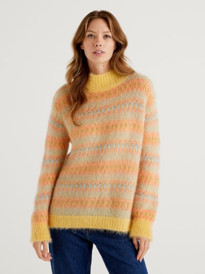 Women's Benetton High Neck Mohair Blend High Neck Sweaters Yellow | NZ616250