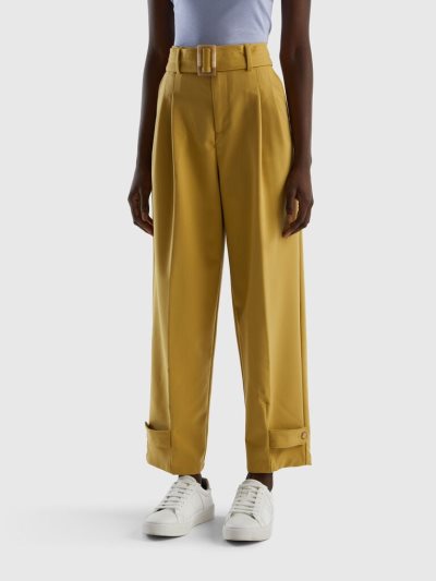 Women's Benetton High-waisted Belt Trousers Mustard | NZ830182