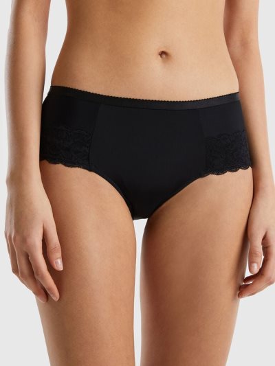Women's Benetton High-waisted Culotte Lace Knickers Black | NZ715233