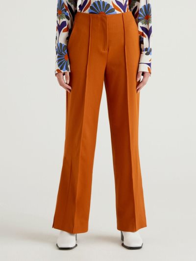 Women's Benetton High-waisted Slits Trousers Burnt | NZ285033