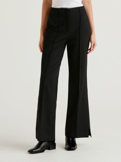 Women's Benetton High-waisted Slits Trousers Black | NZ347940