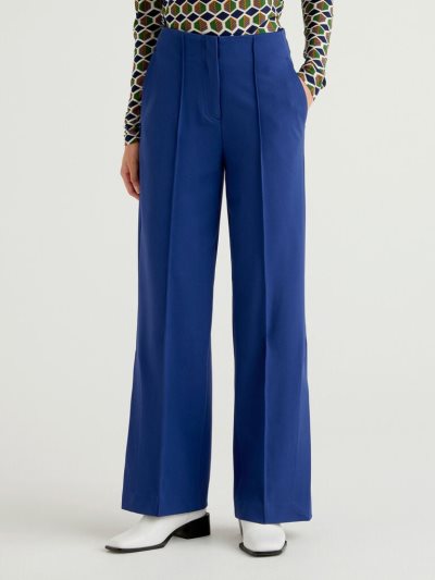 Women's Benetton High-waisted Slits Trousers Dark Blue | NZ565490