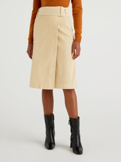 Women's Benetton High-waisted Velvet Skirts Vanilla | NZ309725