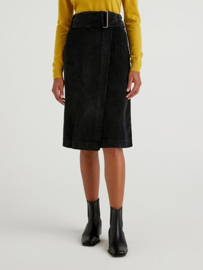 Women's Benetton High-waisted Velvet Skirts Black | NZ764579