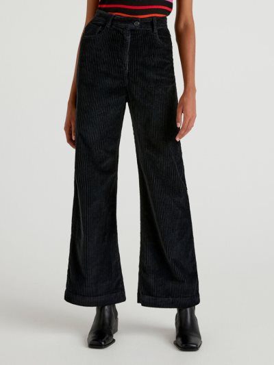 Women's Benetton High-waisted Velvet Trousers Black | NZ387517