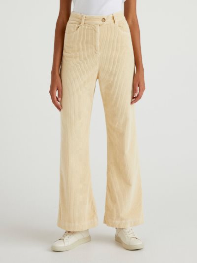 Women's Benetton High-waisted Velvet Trousers Vanilla | NZ457517
