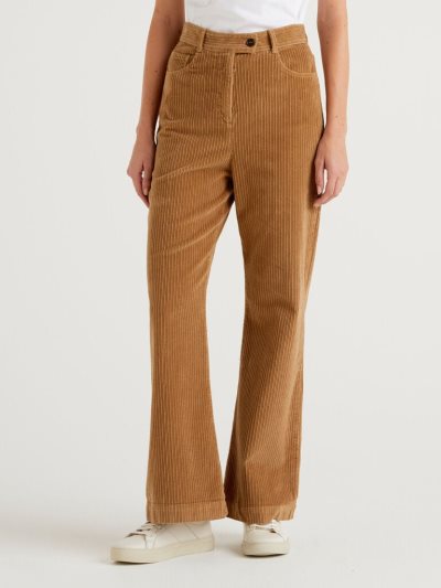Women's Benetton High-waisted Velvet Trousers Camel | NZ838958