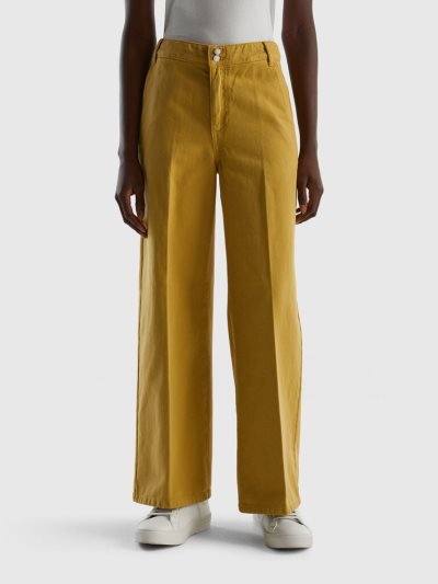 Women's Benetton High-waisted Wide Leg Trousers Mustard | NZ125867