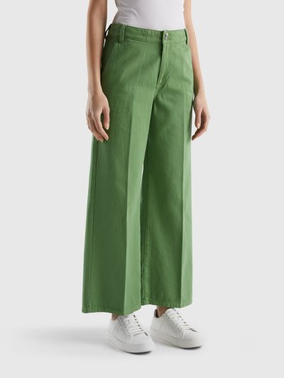 Women's Benetton High-waisted Wide Leg Trousers Green | NZ607745